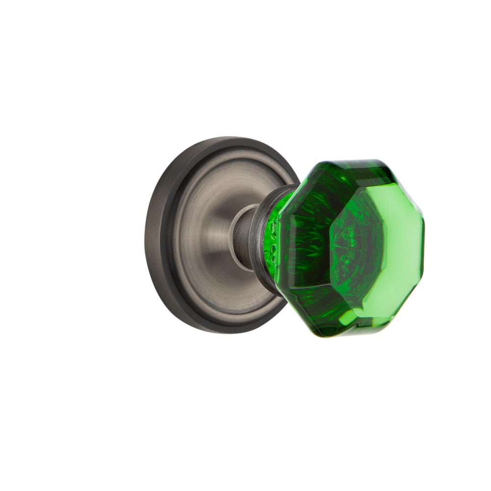Nostalgic Warehouse CLAWAE Colored Crystal Classic Rosette Passage Waldorf Emerald  Door Knob in Antique Pewter